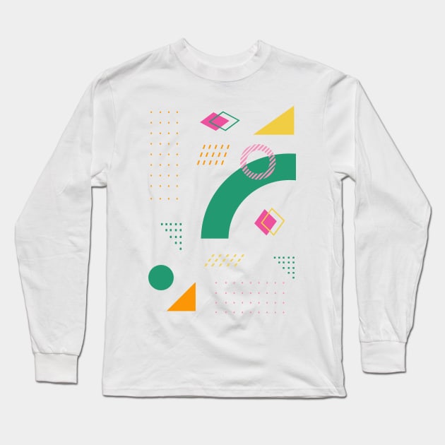 Retro 80s and 90s Memphis Style Geometric Shapes Long Sleeve T-Shirt by OpalEllery